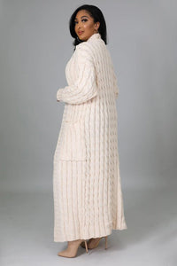 Winter Style Khaki Cable Knit Long Sleeve Maxi Cardigan