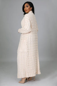 Winter Style Cream Cable Knit Long Sleeve Maxi Cardigan