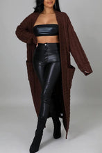 Load image into Gallery viewer, Winter Style Burgundy Cable Knit Long Sleeve Maxi Cardigan