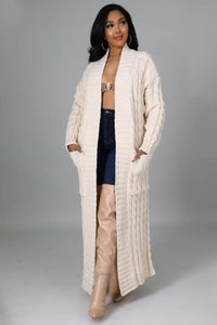 Winter Style Yellow Cable Knit Long Sleeve Maxi Cardigan