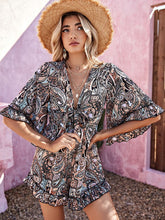 Load image into Gallery viewer, Kimono Sleeve Black Printed Shorts Romper