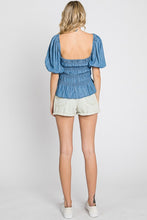 Load image into Gallery viewer, Denim Smocked Peplum Top