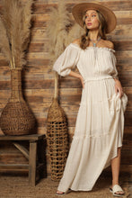 Load image into Gallery viewer, Boho Black Ruffled Tiered Off Shoulder Maxi Dress