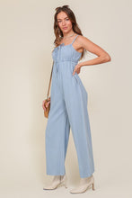 Load image into Gallery viewer, Denim Blue Sleeveless Jumpsuit With Self Jump Tie