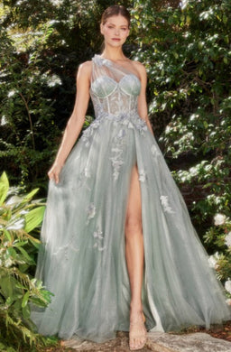Stunning Layered Tulle Floral Corset Sage Designer Style Gown