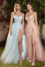 Load image into Gallery viewer, Stunning Layered Tulle Floral Corset Blue Designer Style Gown