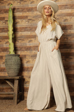 Load image into Gallery viewer, Chic Casual Beige Short Sleeve Slit Leg Jumpsuit