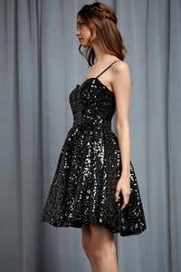 Babydoll Black/Gold Sweetheart Sequin Sleeveless Dress