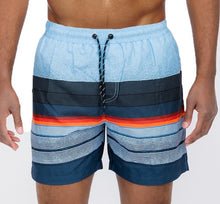 Load image into Gallery viewer, Men&#39;s Blue Stripes Swim Trunks Board Shorts