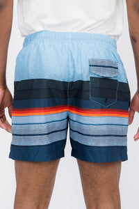 Men's Blue Stripes Swim Trunks Board Shorts