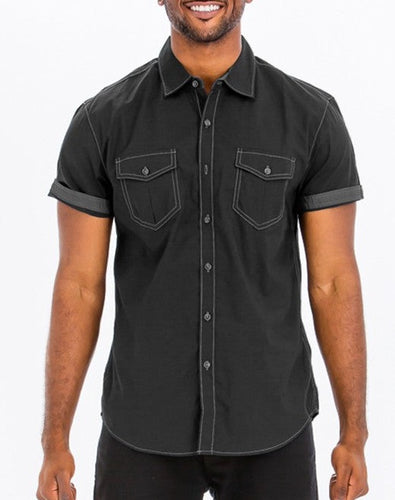 Men's Black Outline Stitch Short Sleeve Shirt