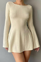 Load image into Gallery viewer, Bell Sleeve Beige Knitted Long Sleeve U Shaped Backless Mini Dress