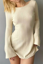 Load image into Gallery viewer, Bell Sleeve Pink Knitted Long Sleeve U Shaped Backless Mini Dress