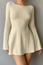 Load image into Gallery viewer, Bell Sleeve Pink Knitted Long Sleeve U Shaped Backless Mini Dress