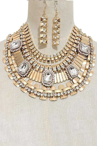 Bejewel Metal Layer Bib Necklace Set