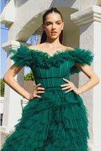 Load image into Gallery viewer, Rouge Tulle Emerald Green Casading Off Shoulder Gown