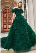 Load image into Gallery viewer, Rouge Tulle Emerald Green Casading Off Shoulder Gown