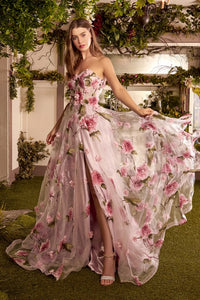 Portrait Of A Rose Strapless Floral Organza Tulle Maxi Gown