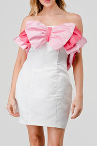 Pretty In Pink Present Bow Strapless Ribbon Dress