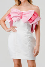 Load image into Gallery viewer, Pretty In Pink Present Bow Strapless Ribbon Dress