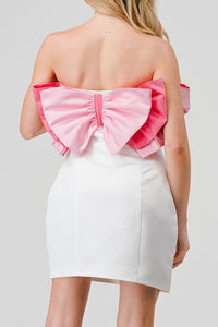 Pretty In Pink Present Bow Strapless Ribbon Dress