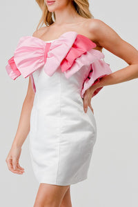 Pretty In Pink Present Bow Strapless Ribbon Dress