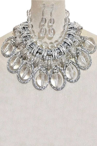 Clear Beads Mix Chain Statement Necklace Set