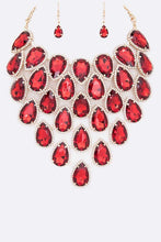 Load image into Gallery viewer, Crystal Teardrop Red/Gold Statement Bib Necklace Set