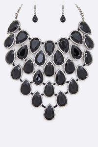 Crystal Teardrop Red/Gold Statement Bib Necklace Set