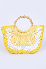 Load image into Gallery viewer, Faux Straw Lemon Yellow Bamboo Handle Summer Tote