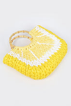 Load image into Gallery viewer, Faux Straw Lemon Yellow Bamboo Handle Summer Tote