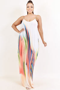 Plus Size White Brushed Paint Sleeveless Maxi Dress
