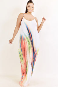 Plus Size White Brushed Paint Sleeveless Maxi Dress