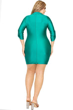 Load image into Gallery viewer, Plus Size Fuchsia Pink Stretch Satin 3/4 Sleeve Shirt Dress