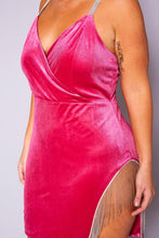 Load image into Gallery viewer, Plus Size Velvet Pink Rhinestone Tassel Mini Dress