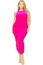 Load image into Gallery viewer, Plus Size Sleeveless Pink Ruched Stretch Bodycon Maxi Dress