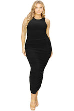 Load image into Gallery viewer, Plus Size Sleeveless Black Ruched Stretch Bodycon Maxi Dress