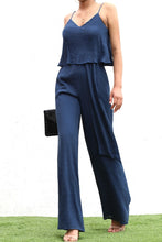 Load image into Gallery viewer, Chic Navy Blue Sleeveless Layered Belted Jumpsuit