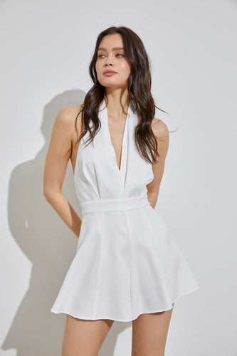 Boho Chic White Halter Neck Wide Leg Romper