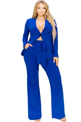 Plus Size Summer Sage Blue Blazer & Pants Set