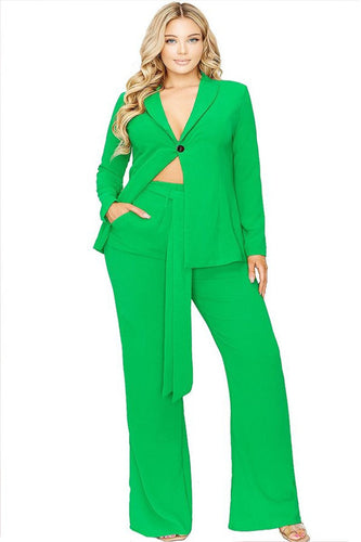 Plus Size Summer Lime Green Blazer & Pants Set