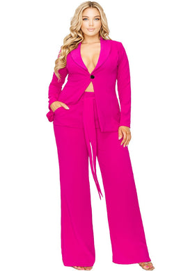 Plus Size Summer Fuchsia Pink Blazer & Pants Set