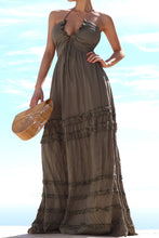 Load image into Gallery viewer, Ruffled Yellow Halter Sleeveless Maxi Dress