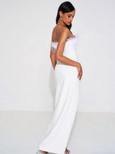 Load image into Gallery viewer, Rachel White Strapless Feather Maxi High Slit Dress