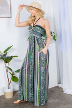 Load image into Gallery viewer, Tribal Black Cut Out Wide Leg Halter Jumpsuit with Pockets