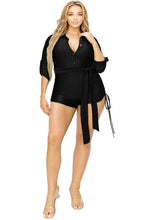 Load image into Gallery viewer, Plus Size Ruched Black Long Sleeve Shorts Romper