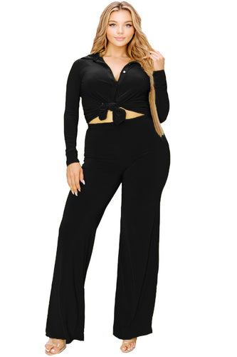 Plus Size Black Button Down 2pc Shirt & Pants Set