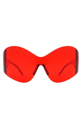 Red Fashion Rimless Oversized Wraparound Sunglasses