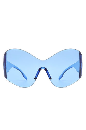 Blue Fashion Rimless Oversized Wraparound Sunglasses