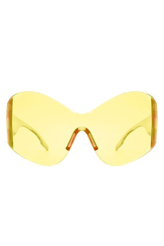 Yellow Fashion Rimless Oversized Wraparound Sunglasses